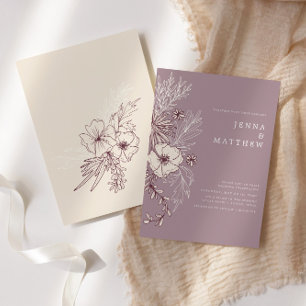 Modern Creme Mauve Floral Wedding Invitation