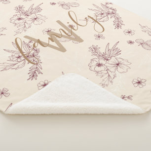 Modern creme stencil floral monogram sherpa blanket