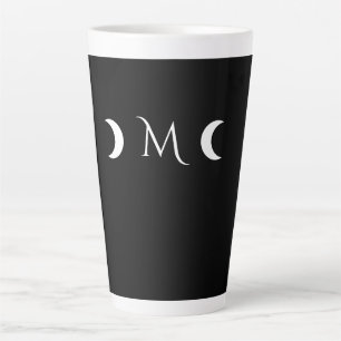 Modern Crescent Moons Black and White Monogram Latte Mug