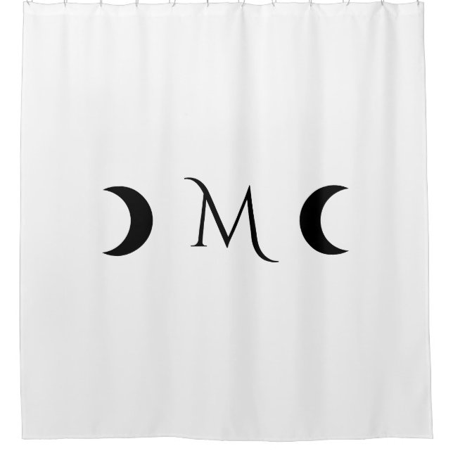 Modern Crescent Moons Black and White Monogram Shower Curtain (Front)