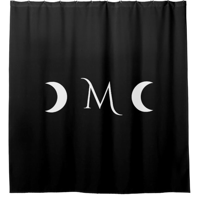 Modern Crescent Moons Black and White Monogram Shower Curtain (Front)