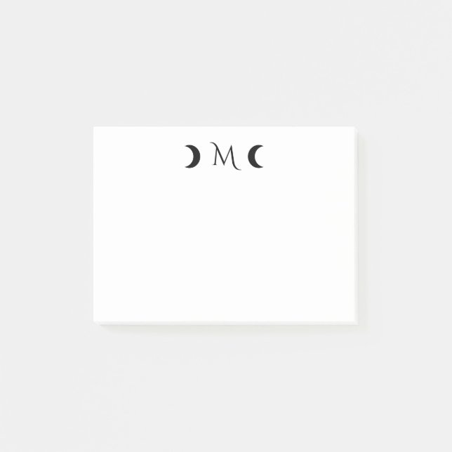 Modern Crescent Moons Monogram Black and White Post-it Notes (Front)