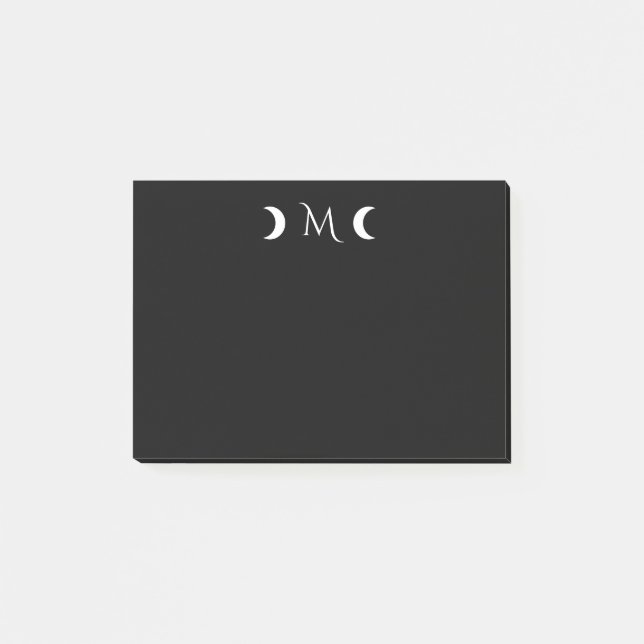 Modern Crescent Moons Monogram Black Post-it Notes (Front)