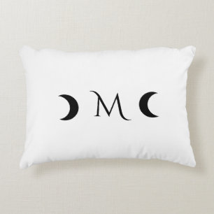 Modern Crescent Moons White and Black Monogram Decorative Cushion