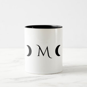 Modern Crescent Moons White and Black Monogram Two-Tone Coffee Mug
