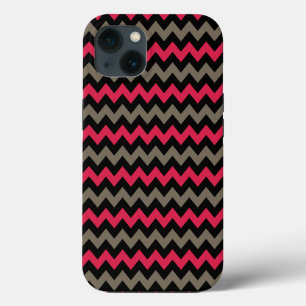 Modern Crimson Black Grey Chevron iPhone 13 Case