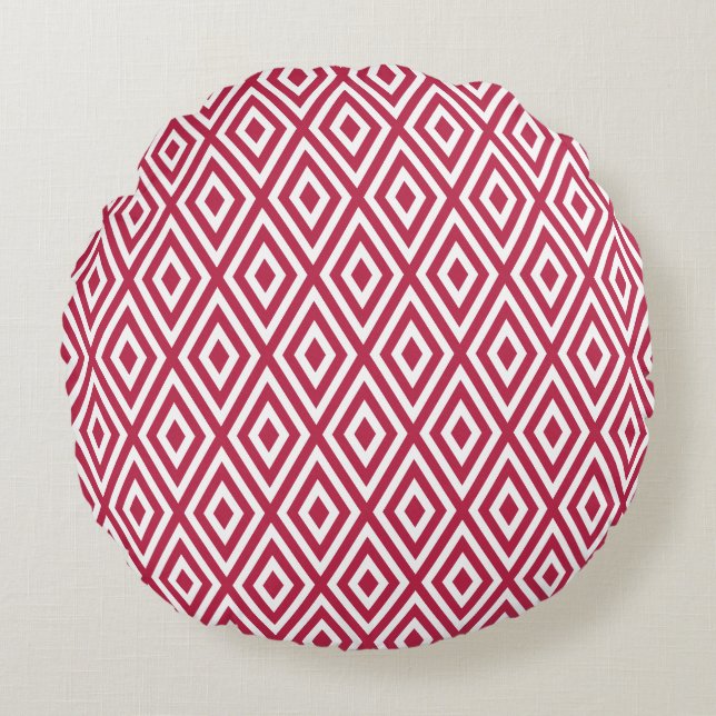 Modern Crimson Red Geometric Pattern Round Cushion (Front)