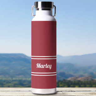 Modern Crimson Red Minimal Stylish Classic Name Water Bottle