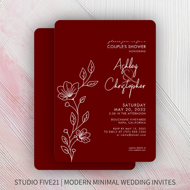 Modern Crimson Red Outline Wedding Shower Invitation (Creator Uploaded)