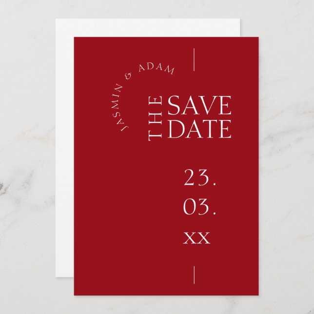 Modern Crimson Red Simple Typography Wedding Save The Date (Front/Back)