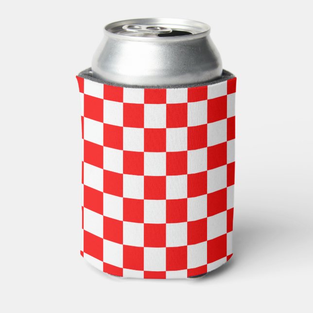 Modern Croatian Red White Chequered Pattern Can Cooler (Can Back)