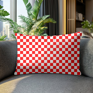 Modern Croatian Red White Chequered Pattern Decorative Cushion