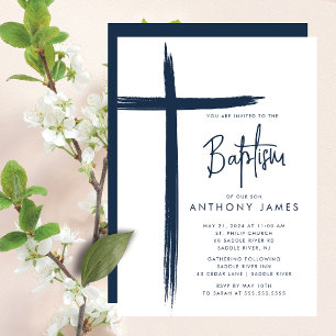 Modern Cross Boys Baptism Invitation
