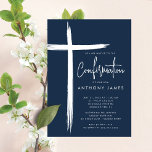 Modern Cross Boys Confirmation Invitation<br><div class="desc">This modern blue confirmation invitation features a stylish cross design,  perfect for celebrating this special religious milestone. The navy blue colour scheme makes it ideal for a young boy's confirmation ceremony. The simple yet sophisticated design is sure to impress guests and set the tone for a memorable event.</div>