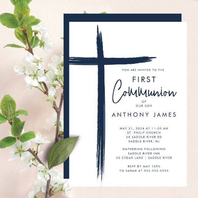 Modern Cross Boys First Communion  Invitation (Creator Uploaded)