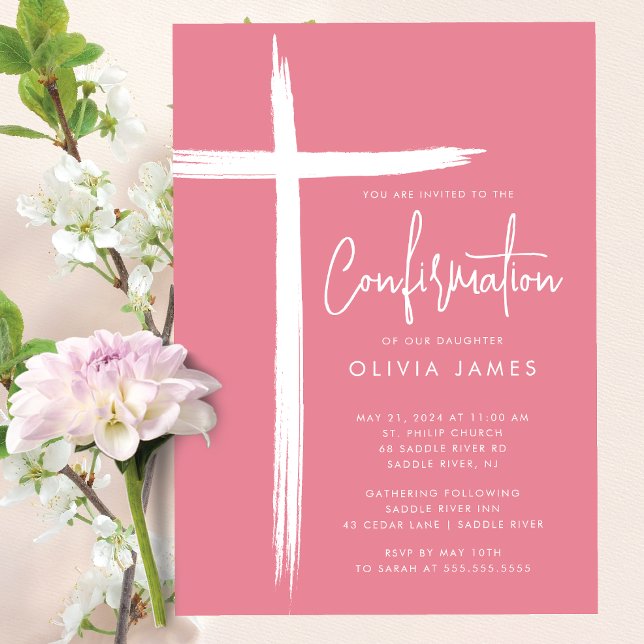 Modern Cross Girls Confirmation Invitation (Creator Uploaded)