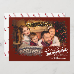 Modern Cross Hatch Frame in Christmas Red Photo Holiday Card