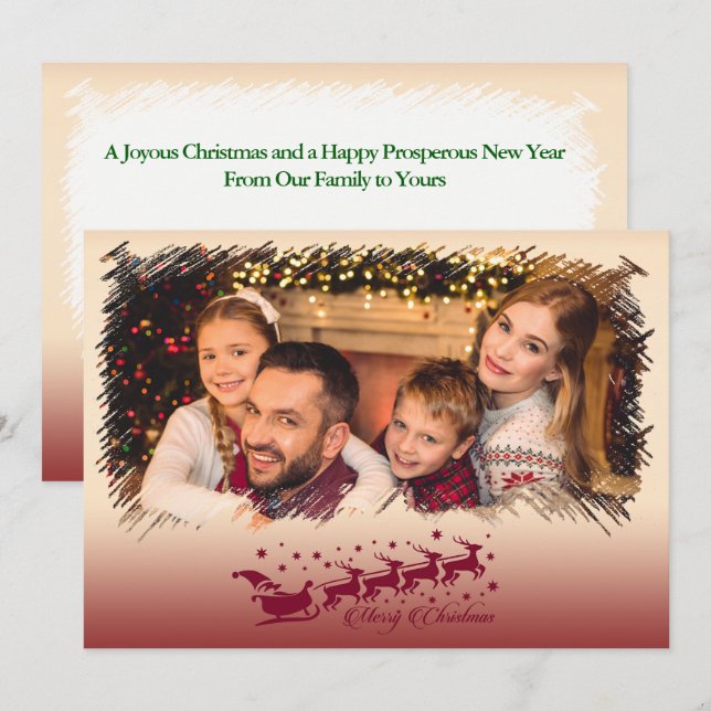 Modern Cross Hatch Merry Christmas Frame Photo Holiday Card (Front/Back)