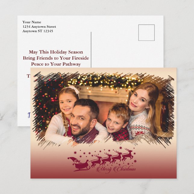 Modern Cross Hatch Merry Christmas Frame Photo Postcard (Front/Back)