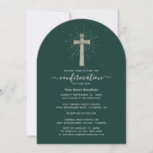Modern Cross Navy Blue Baby Confirmation Invitation