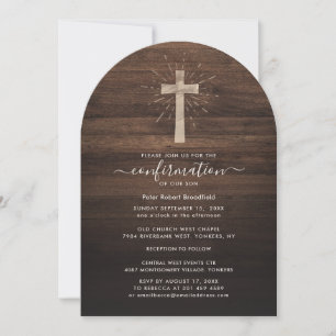 Modern Cross Rustic Religious Confirmation Invitation