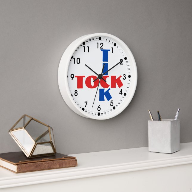 Modern Crossword Pattern Tick Tock Typography Wall Clock (Office)