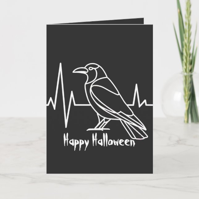 Modern Crow & heart rate, minimalist,Halloween  Card (Front)