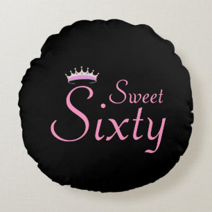 Modern Crown Sweet Sixty on Black Round Cushion
