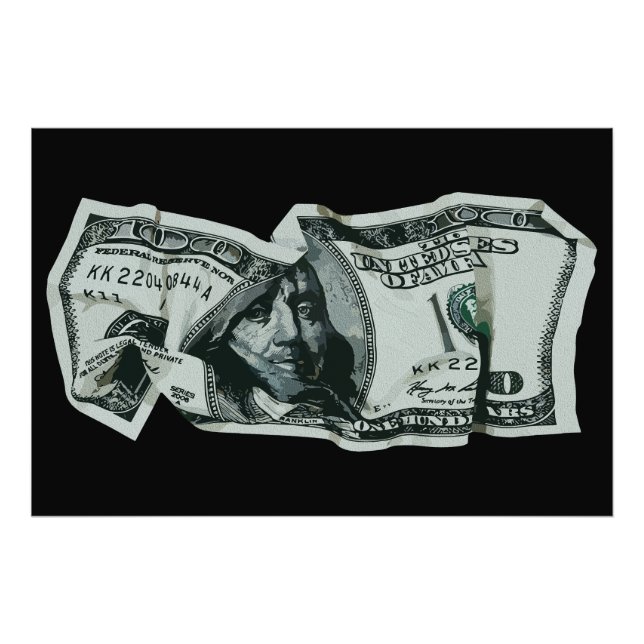 Modern Crumpled $100 Bill Design Photo Print (Front)
