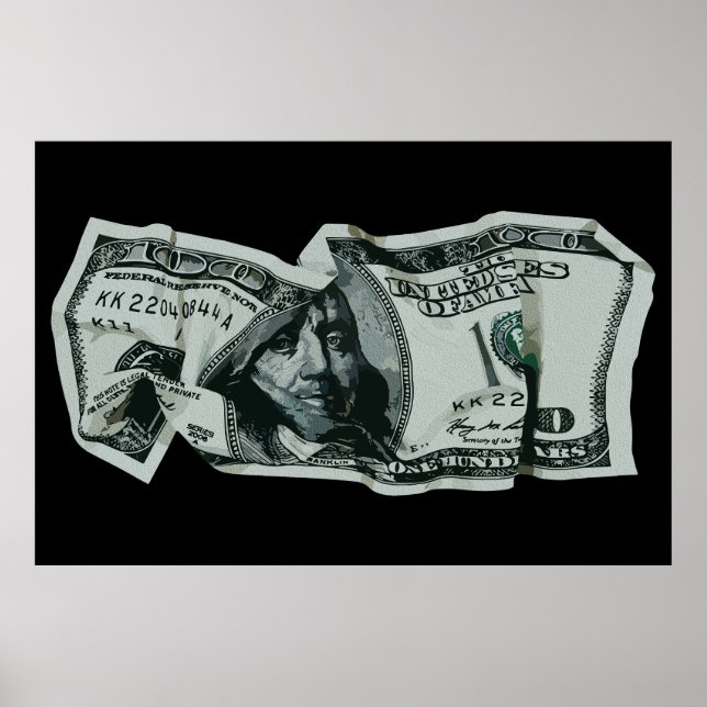 Modern Crumpled $100 Bill Design Poster (Front)