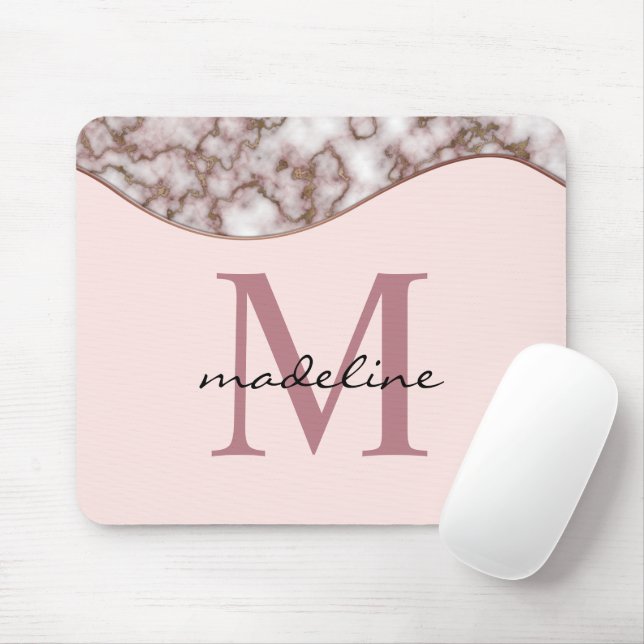 Modern Crusted Rose Gold Monogram Mousepad (With Mouse)