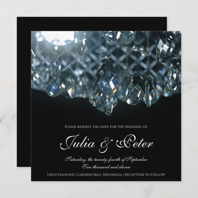 Modern Crystal Glass Chandelier Save The Date Card (Front/Back)