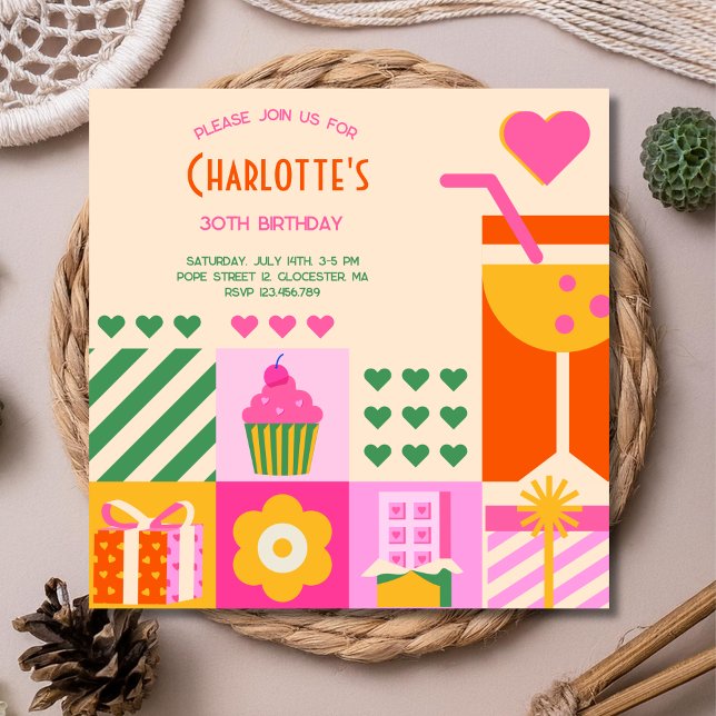 Modern Cubic neon art  adult  Birthday  Invitation (Creator Uploaded)