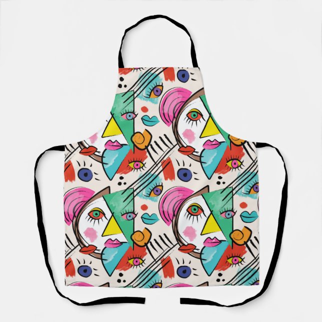 Modern Cubism Abstract Artsy Female Faces Art Apron (Front)