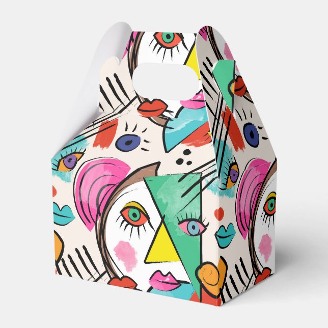 Modern Cubism Abstract Artsy Female Faces Art Favour Box (Front Side)