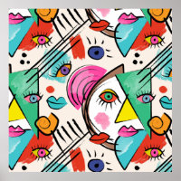 Modern Cubism Abstract Artsy Female Faces Art