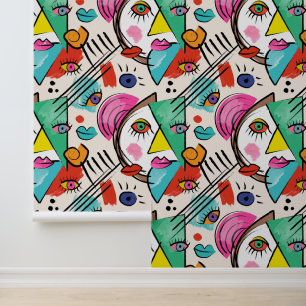 Modern Cubism Abstract Artsy Female Faces Art Wallpaper
