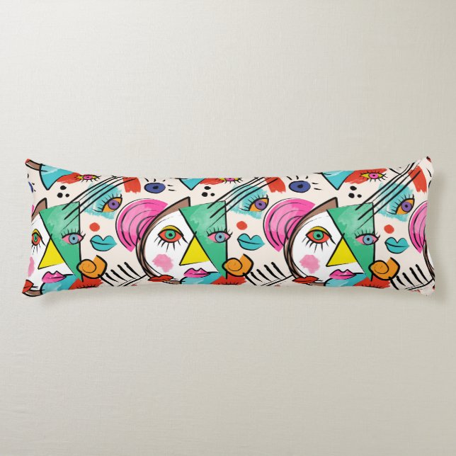 Modern Cubism Abstract Artsy Female Faces Body Cushion (Front)
