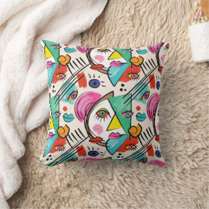 Modern Cubism Abstract Artsy Female Faces Cushion