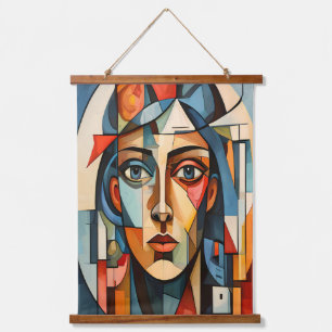 Modern Cubist Portrait Geometric Print Hanging Tapestry