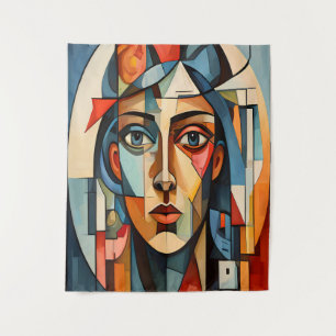 Modern Cubist Portrait Geometric Print Tapestry