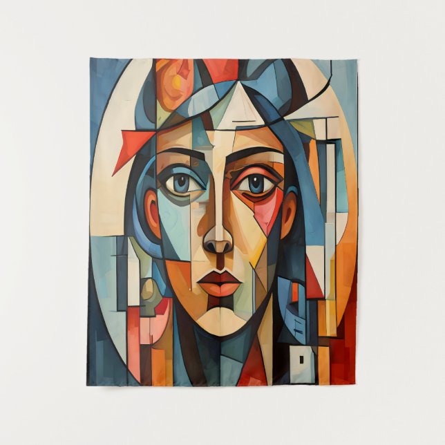 Modern Cubist Portrait Geometric Print Tapestry (Front)