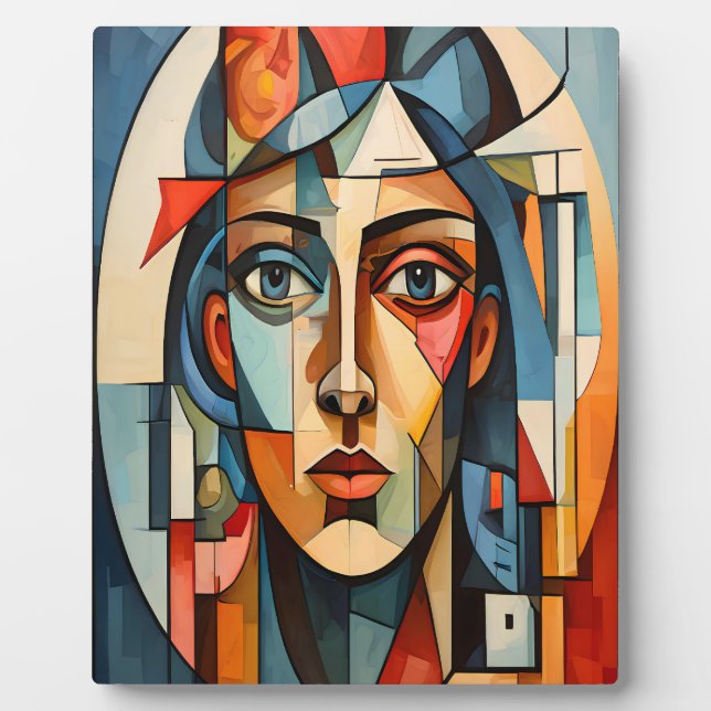 Modern Cubist Portrait Geometric Wall Art Photo Plaque (Front)