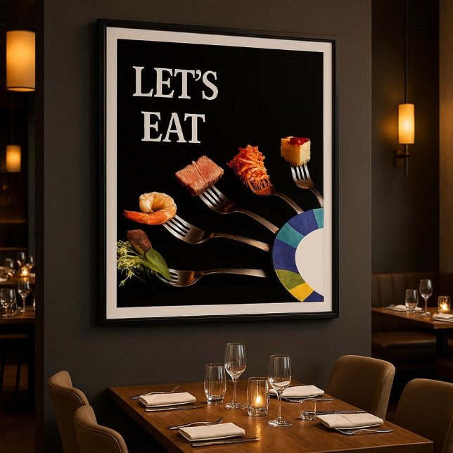 Modern Culinary Fork Art for Dining Spaces Poster (Modern “Let’s Eat” premium poster for home or business use  perfect for dining rooms, restaurants)