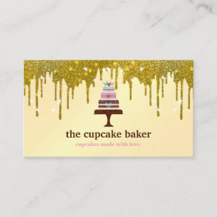 Modern Cupcake Logo Bakery Catering Glitter Drip Business Card
