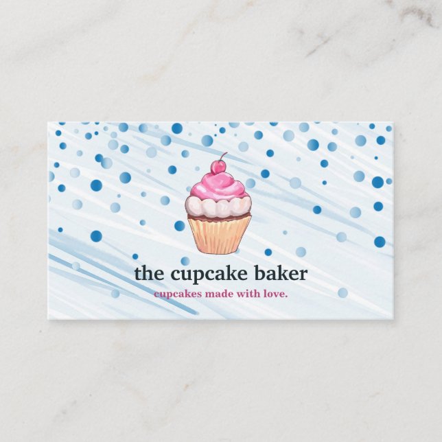 Modern Cupcake Logo Bakery Chef Catering Confetti Business Card (Front)