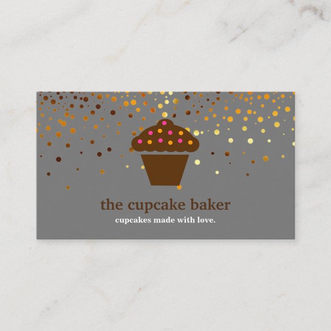 Modern Cupcake Logo Bakery Chef Catering Confetti Business Card (Front)