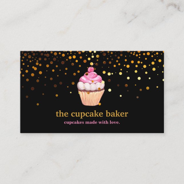 Modern Cupcake Logo Bakery Chef Catering Confetti Business Card (Front)
