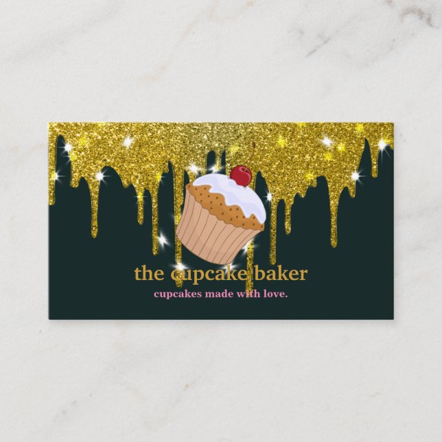 Modern Cupcake Logo Bakery Chef Catering Confetti Business Card (Front)
