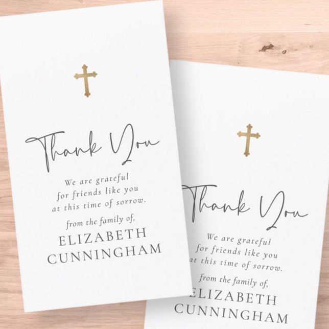 Modern Cursive Faux Gold Cross Memorial Card (Creator Uploaded)